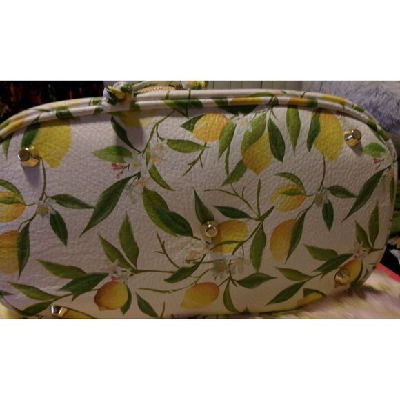 NEW Valentina Italia Lemon Print & Woven Panel Bucket Bag With Drawstring Closur - Picture 6 of 16